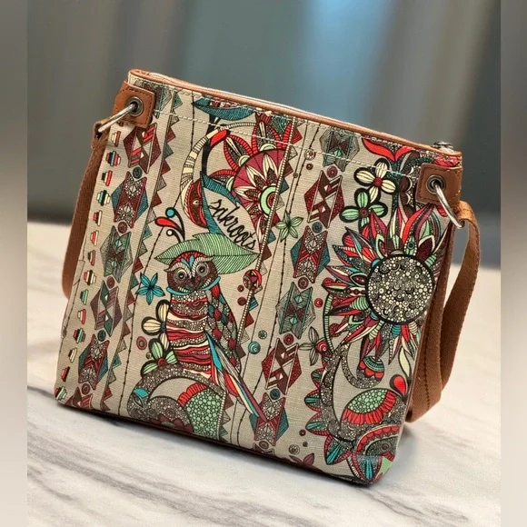 Sakroots Crossbody Purse Owl Floral Spirit Desert Wild at Heart print. - Picture 4 of 8